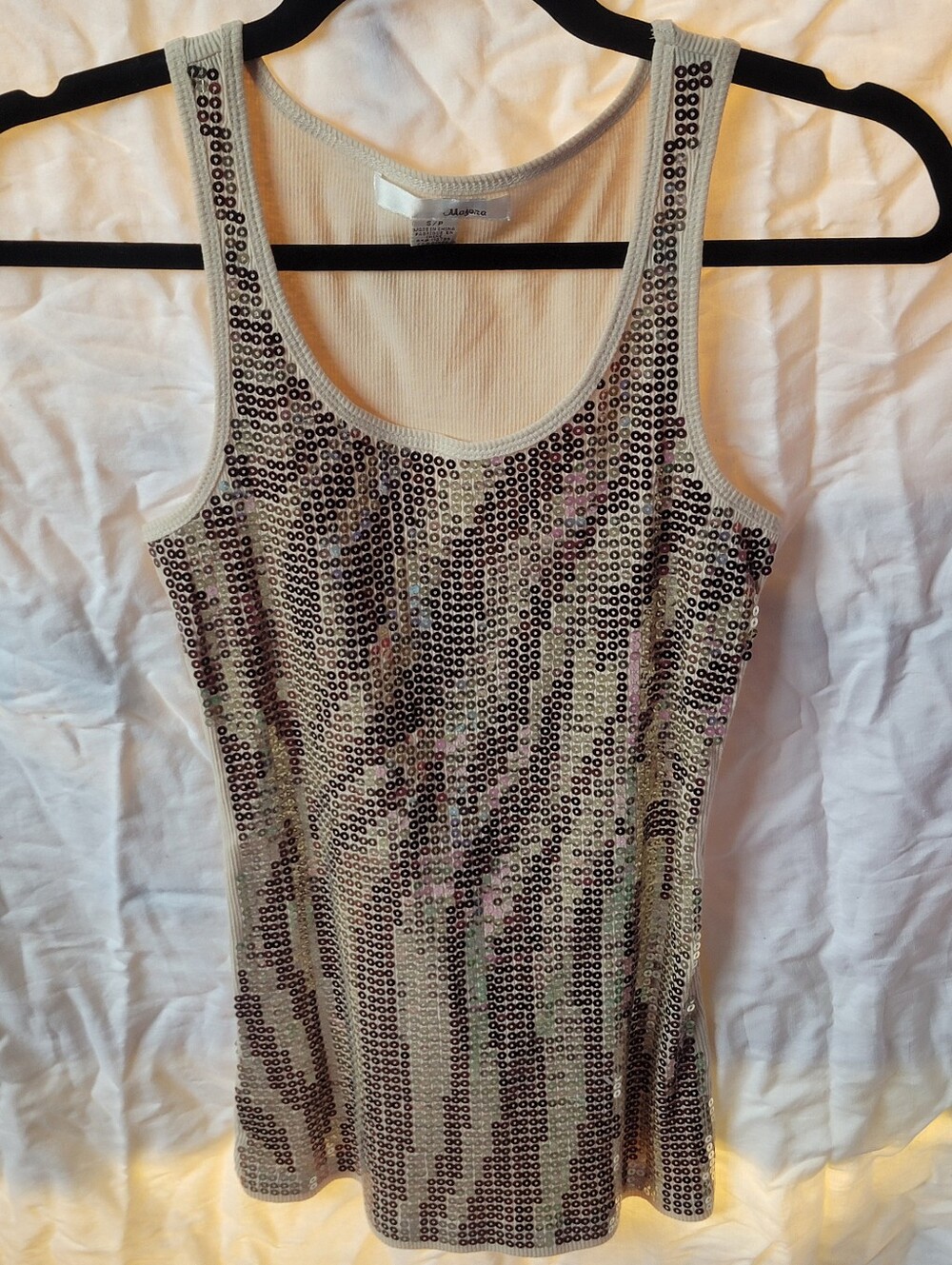 3 FOR $20 Sequin Scoop Neck Tank Top - Light Cream